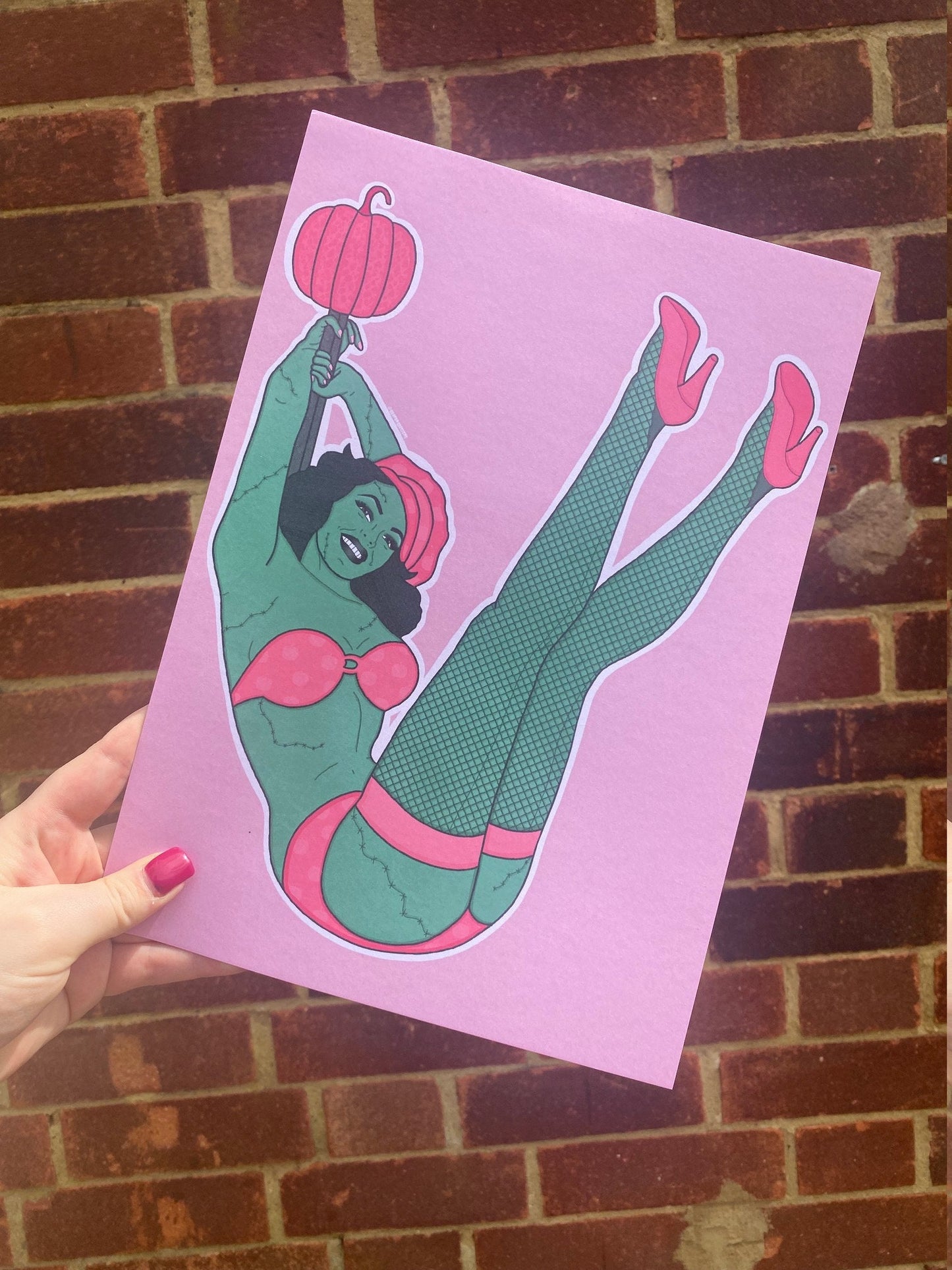 Pumpkin Pin Up Girl Inspired Print, Halloween Decor, Horror Gift, Horror Decor, Horror Print, Spooky Decor, Spooky Art