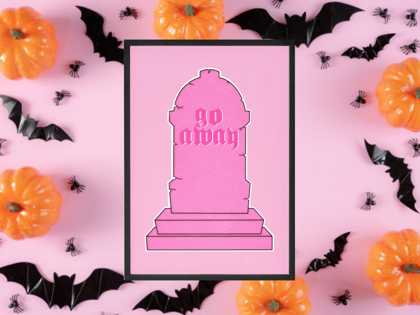Go Away, Headstone Print, Halloween Decor, Horror Gift, Horror Decor, Horror Print, Spooky Decor, Spooky Art, Gothic Home, Tombstone