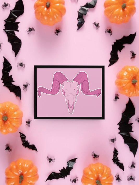 Pink Ram Skull, Halloween Decor, Horror Gift, Horror Decor, Horror Print, Spooky Decor, Spooky Art