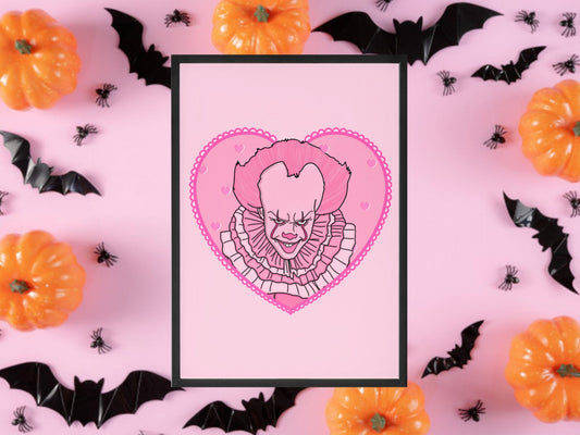 Clown Inspired Print, Horror Heart, Halloween Decor, Horror Gift, Horror Decor, Horror Print, Spooky Decor, Spooky Art