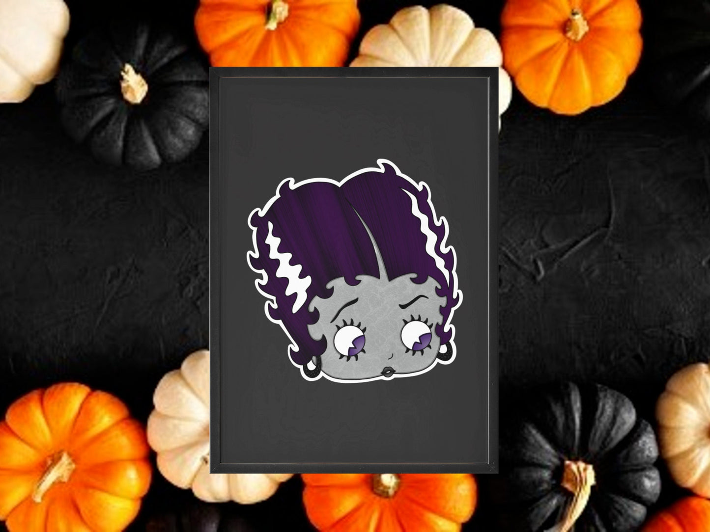 Betty Boop Bride Of Frankenstein Inspired Print, Halloween Decor, Horror Gift, Horror Decor, Horror Print, Spooky Decor, Spooky Art