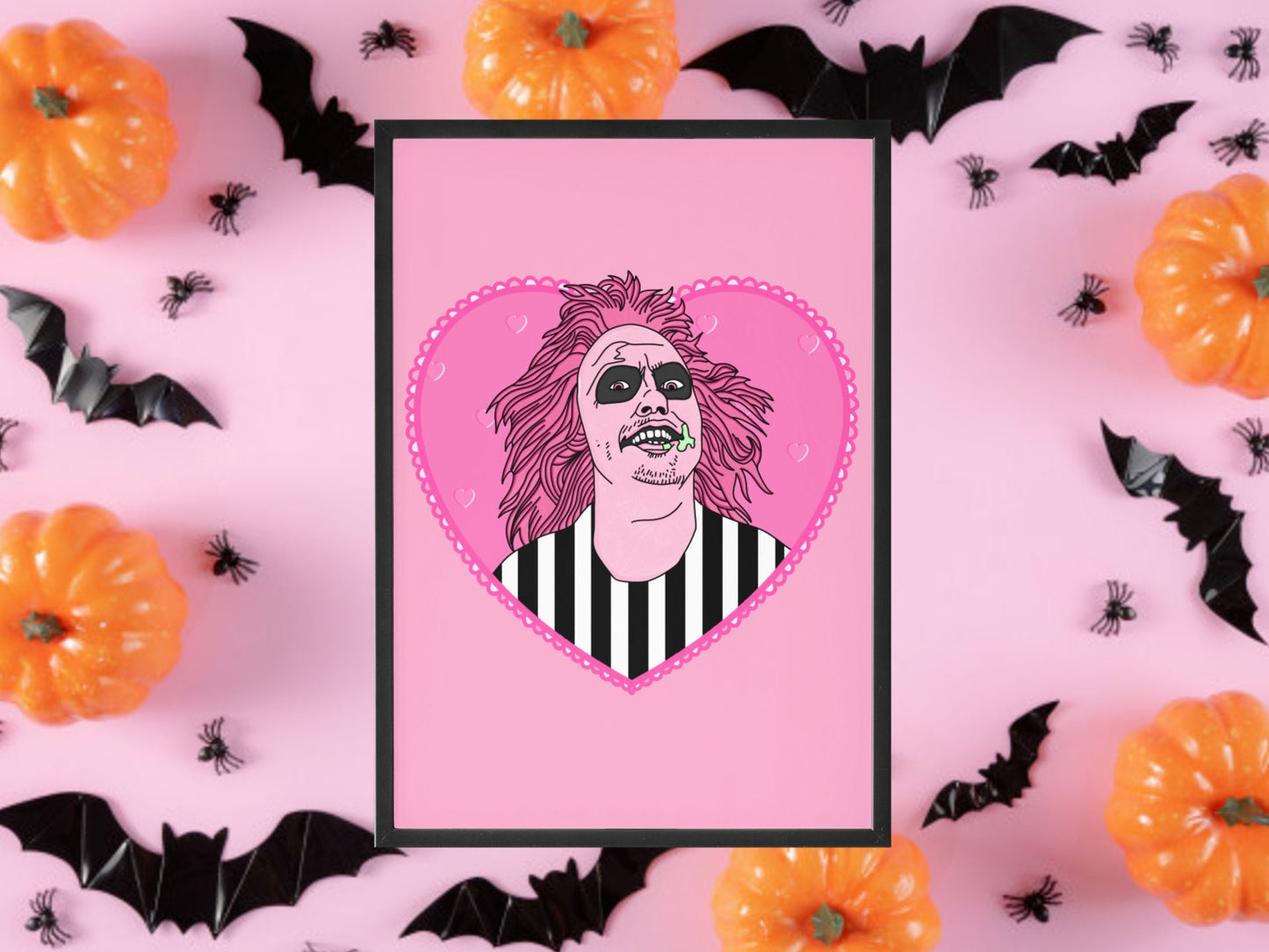 Beetlejuice Inspired Print, Horror Heart, Horror Gift, Horror Decor, Horror Print, Spooky Decor, Spooky Art, Ghost, Tim Burton