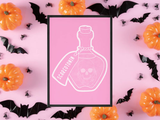 Scareotonin, Potion Bottle Print, Halloween Decor, Horror Gift, Horror Decor, Horror Print, Spooky Decor, Spooky Art, Goth, Gothic Home