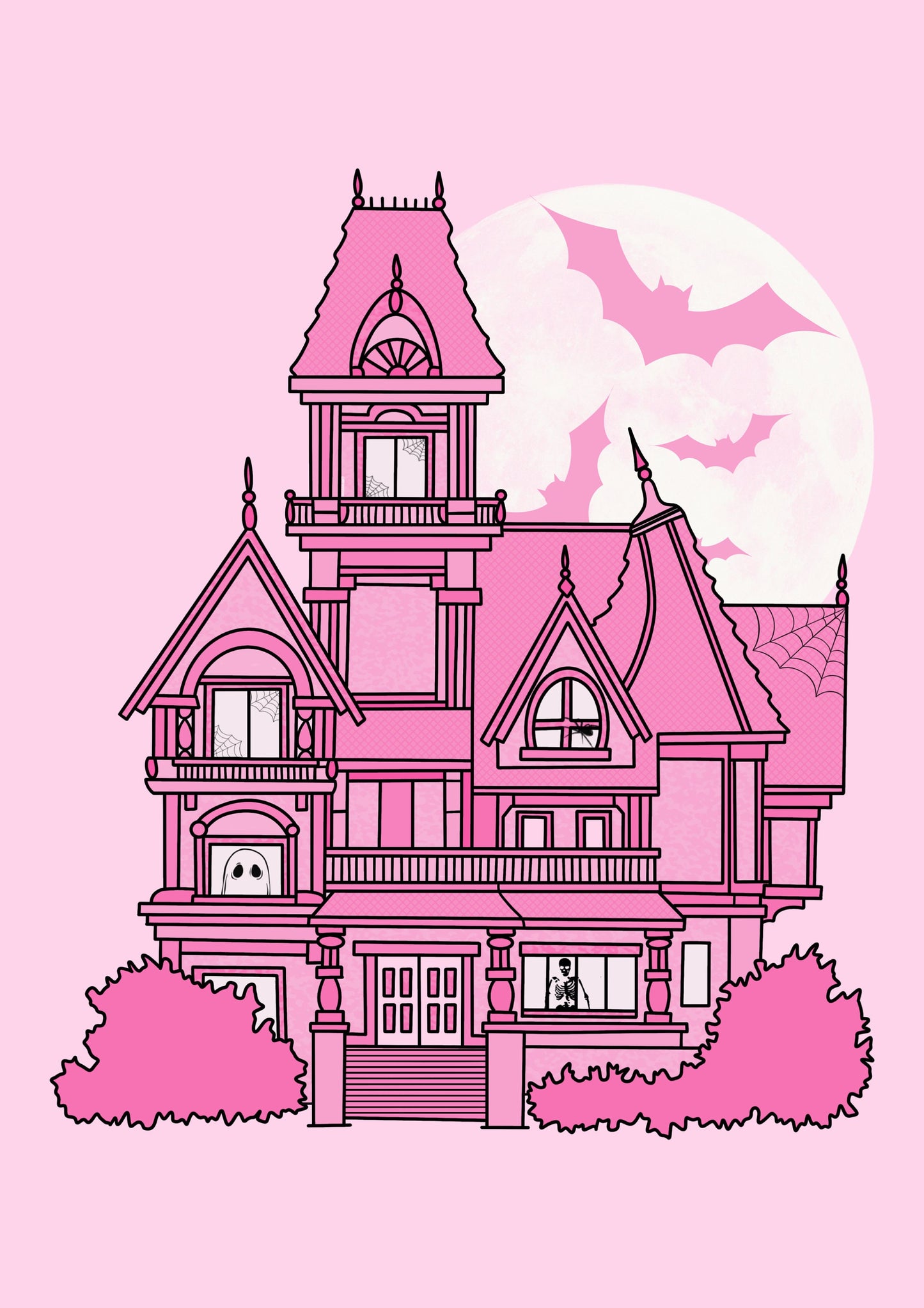 Pink Haunted House, Halloween Decor, Horror Gift, Horror Decor, Horror Print, Spooky Decor, Spooky Art, Pink Halloween