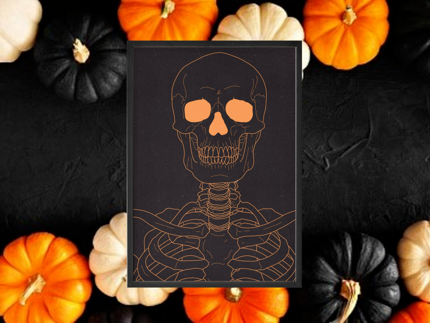 Orange Skeleton, Halloween Decor, Horror Gift, Horror Decor, Horror Print, Spooky Decor, Spooky Art, Halloween Art, Halloween