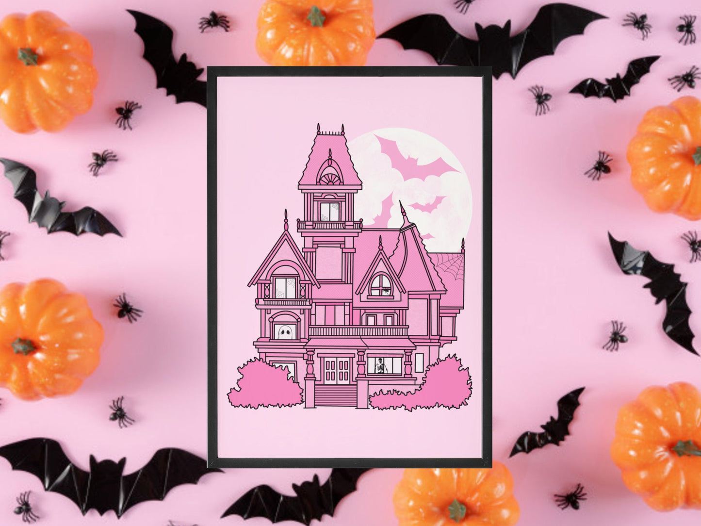 Pink Haunted House, Halloween Decor, Horror Gift, Horror Decor, Horror Print, Spooky Decor, Spooky Art, Pink Halloween