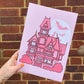 Pink Haunted House, Halloween Decor, Horror Gift, Horror Decor, Horror Print, Spooky Decor, Spooky Art, Pink Halloween