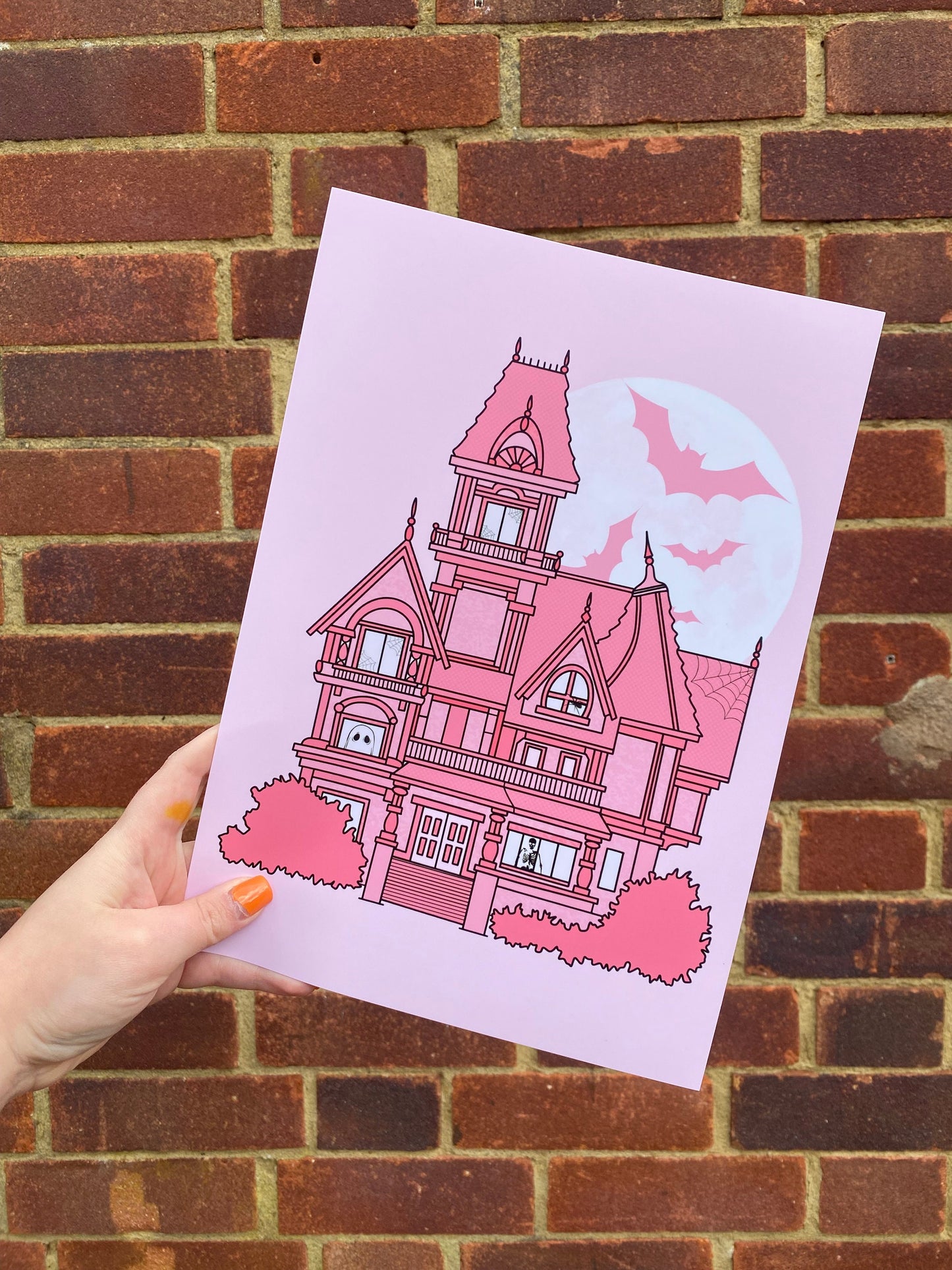 Pink Haunted House, Halloween Decor, Horror Gift, Horror Decor, Horror Print, Spooky Decor, Spooky Art, Pink Halloween