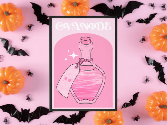 Pink Cyanide Potion Print, Halloween Decor, Horror Gift, Horror Decor, Horror Print, Spooky Decor, Spooky Art, Pink Halloween