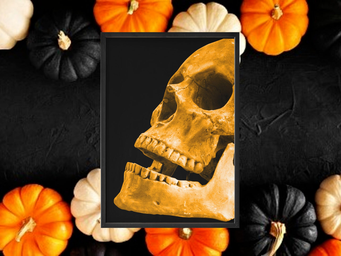 Black and Orange Skull Print, Halloween Decor, Horror Gift, Horror Decor, Horror Print, Spooky Decor, Spooky Art, Halloween Art, Halloween