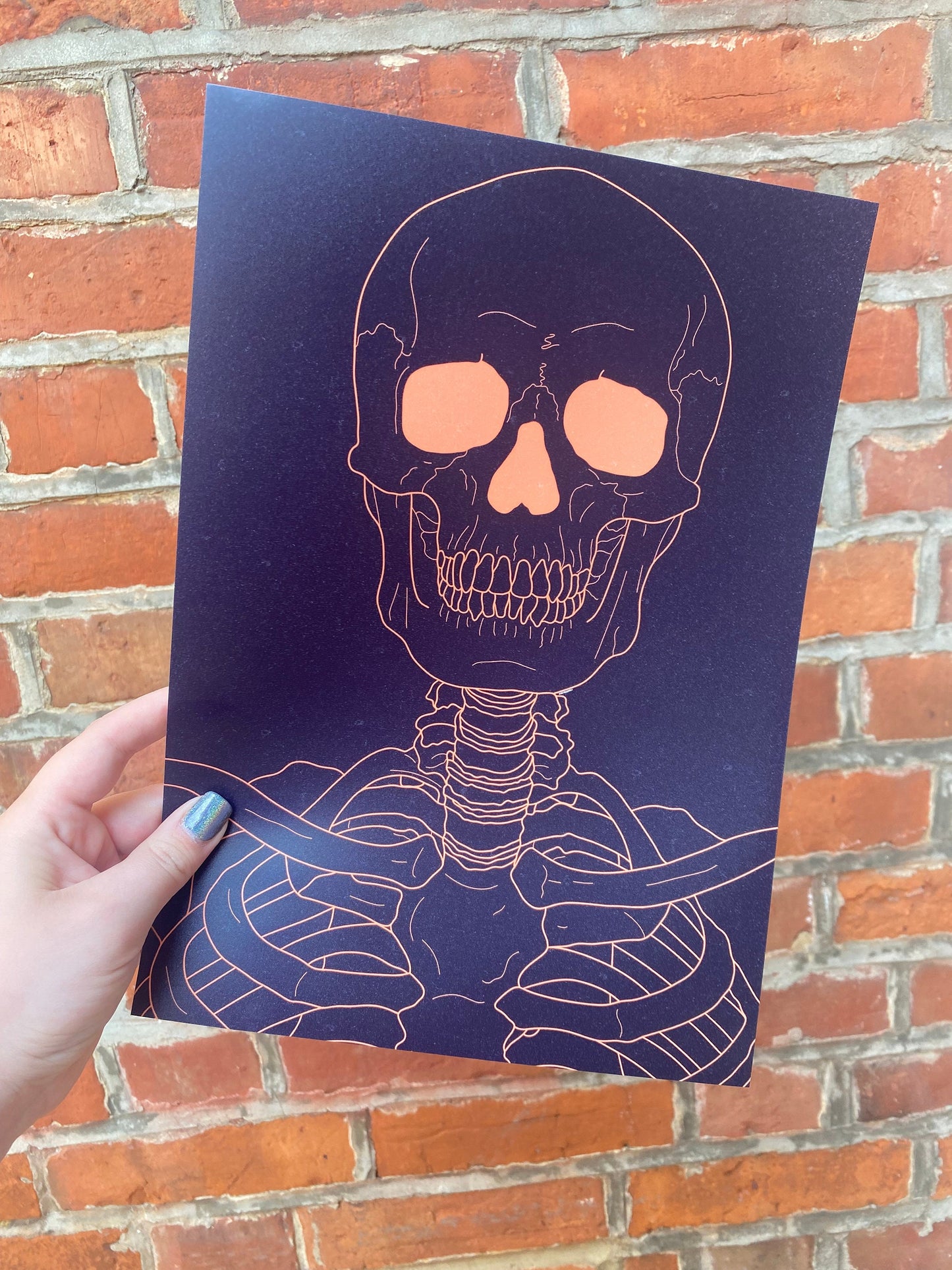 Orange Skeleton, Halloween Decor, Horror Gift, Horror Decor, Horror Print, Spooky Decor, Spooky Art, Halloween Art, Halloween